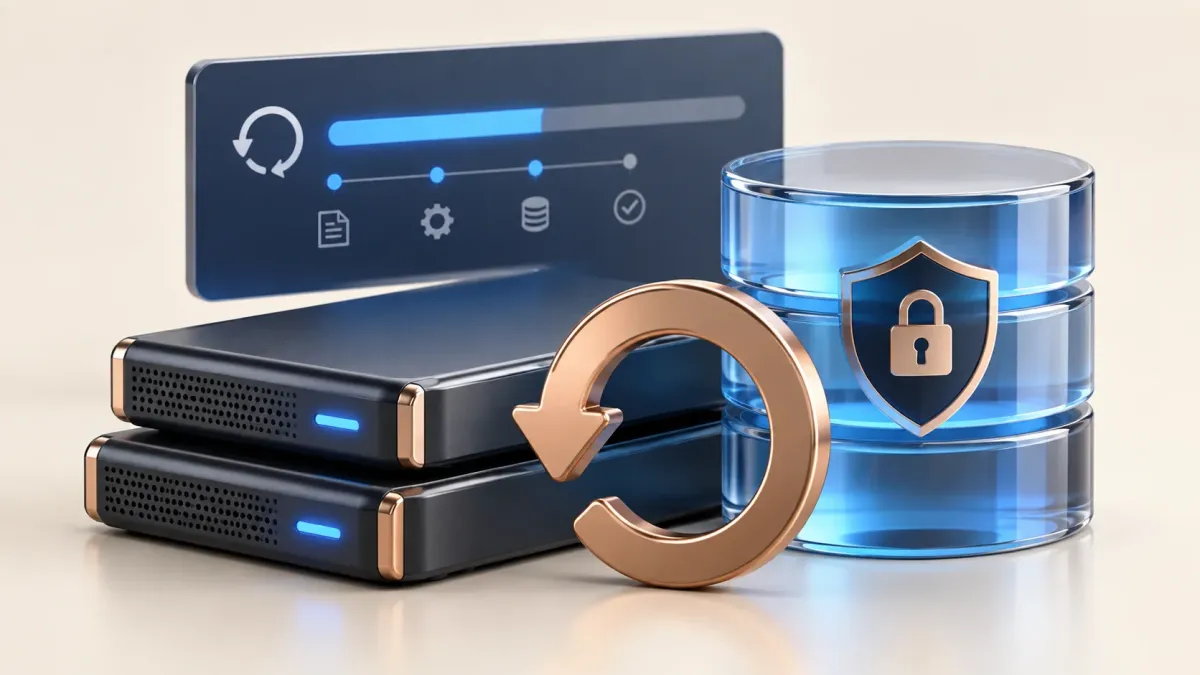 Backup storage drives and a database with a restore arrow