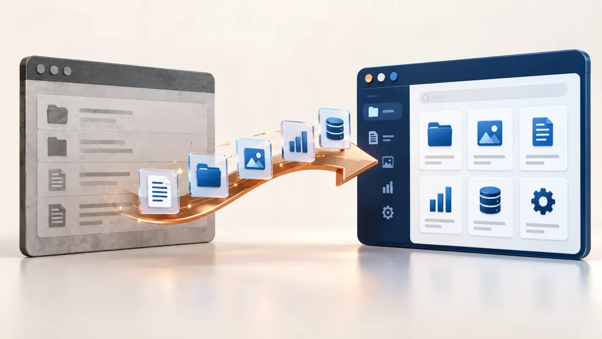 Content tiles moving between two website interfaces